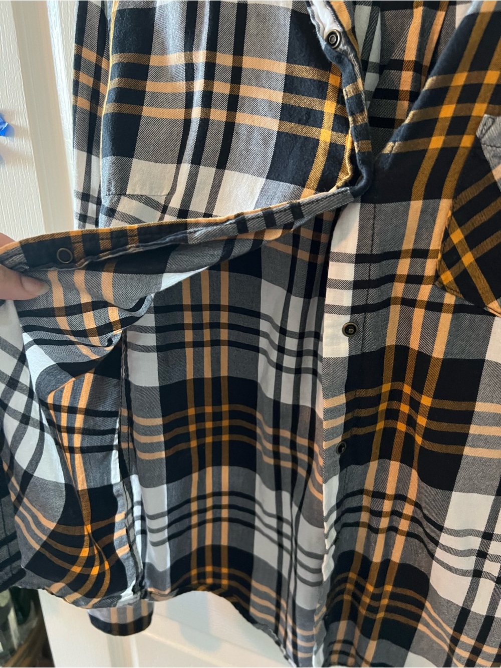 Arizona Jeans Plaid Button-Up Shirt in Black, White & Mustard - Picture 8 of 8